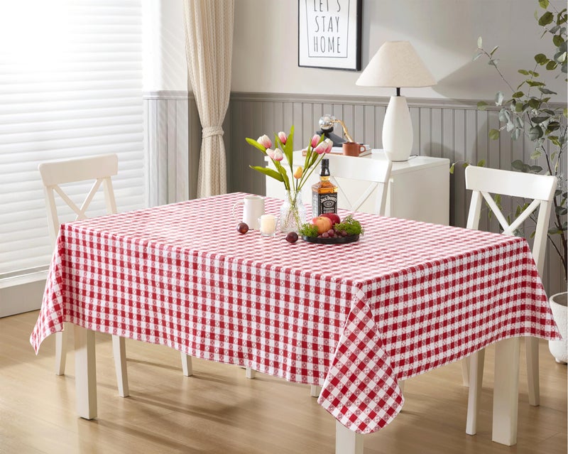 Newbridge 52 x 70 Inch Rectangle Vinyl Tablecloth with Flannel Backing, Bistro Tavern Check, CafÃ© Checkered Indoor Outdoor Vinyl Table Cover for Picnic, Barbecue and Patio Dining, Red - Image 1